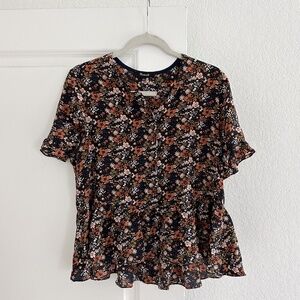 Madewell Floral Print Button front Peplum top